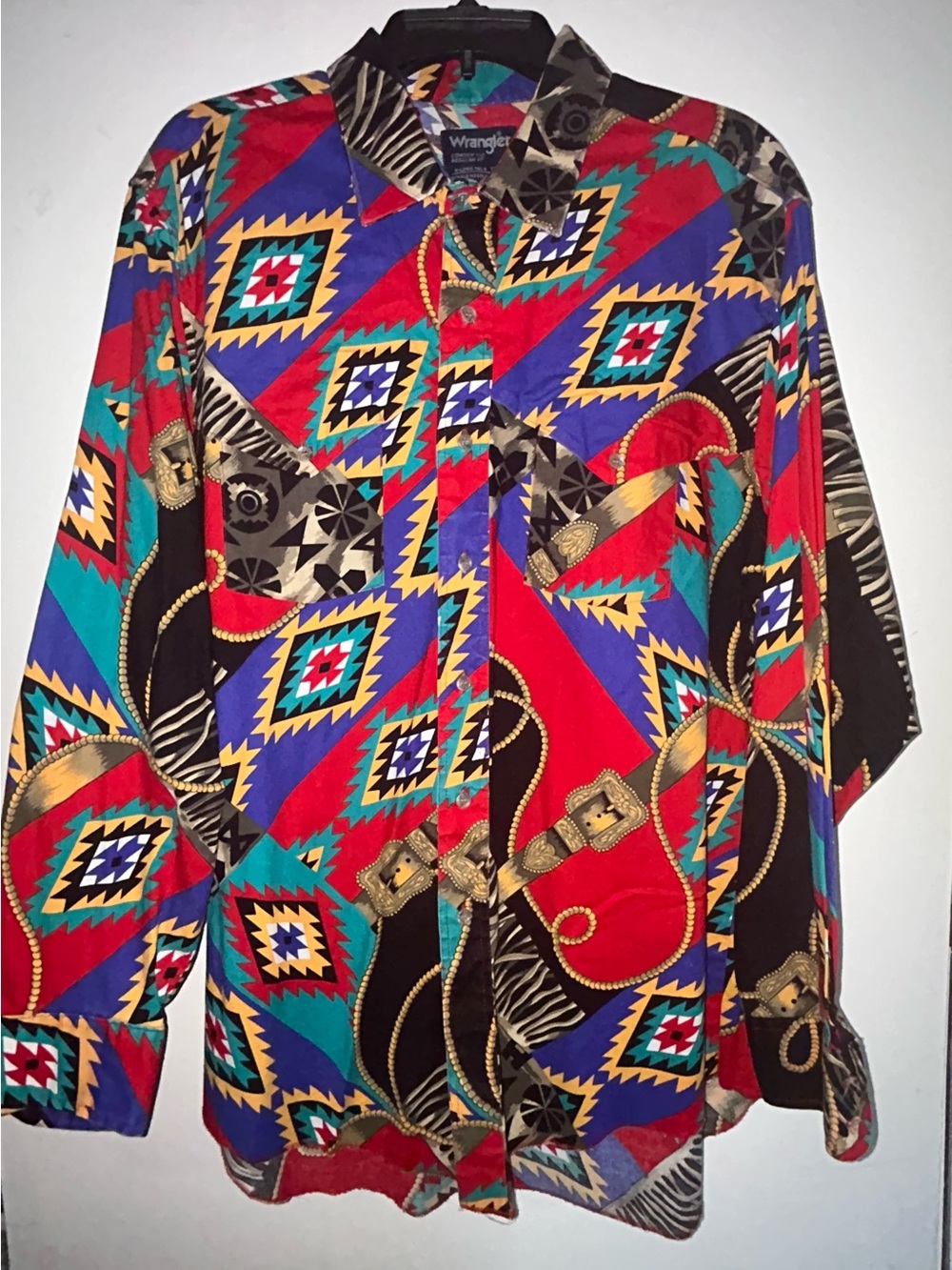 Wrangler Vibrant Multicolor Geo & Chain Print Button-Down Shirt